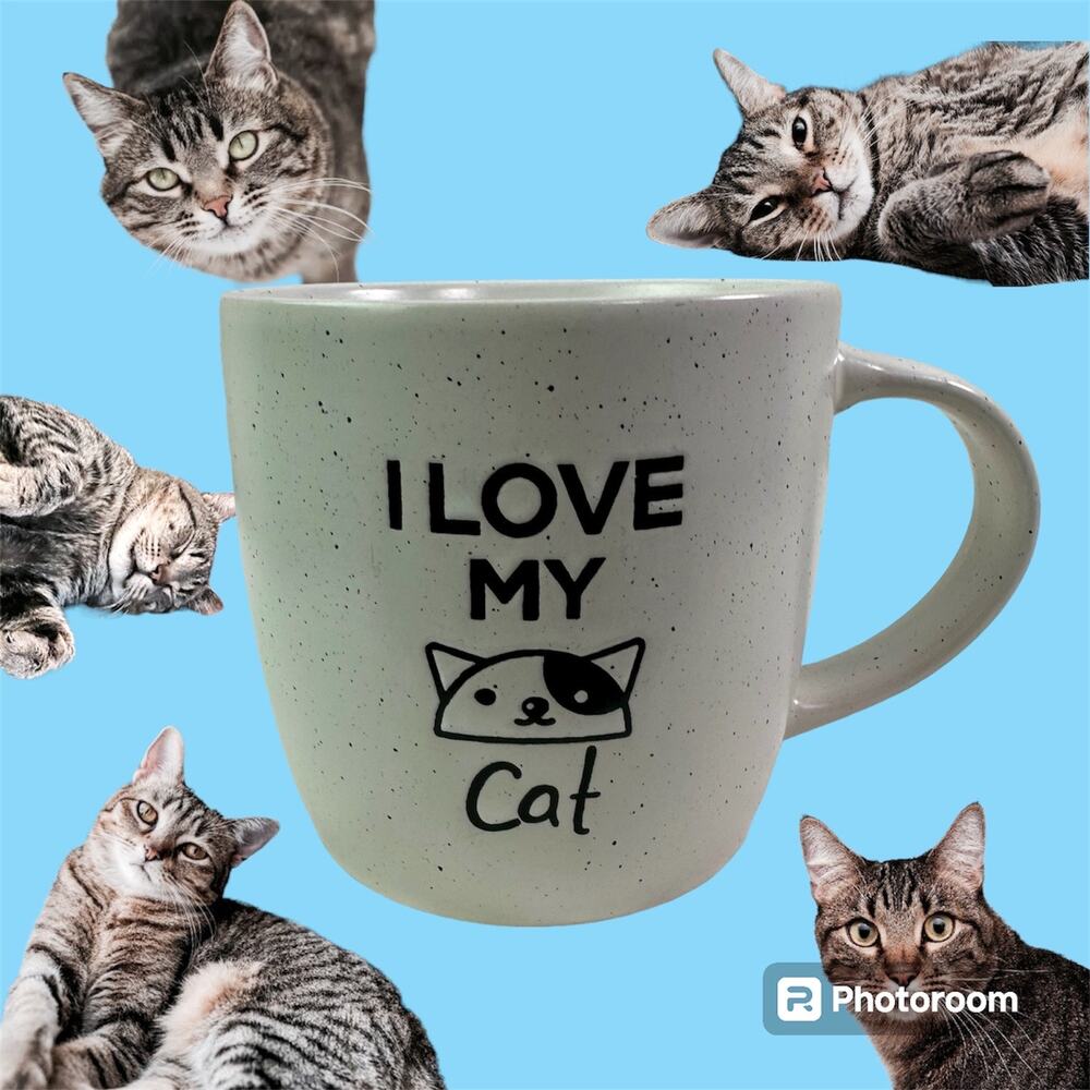 I Love My Cat White Speckled Ceramic Graphic Wide Coffee Mug Tea Pet Dishes